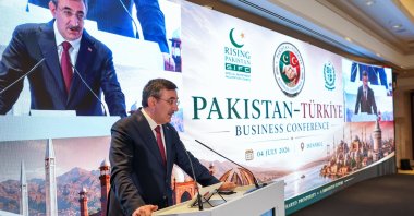 Vice President Cevdet Yılmaz addresses the Pakistan-Türkiye Business Conference, Istanbul, Türkiye, July 4, 2026. (AA Photo)