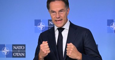 NATO Secretary-General Mark Rutte delivers remarks before a NATO defense ministers meeting at NATO headquarters, Brussels, Belgium, June 18, 2026. (AFP Photo)