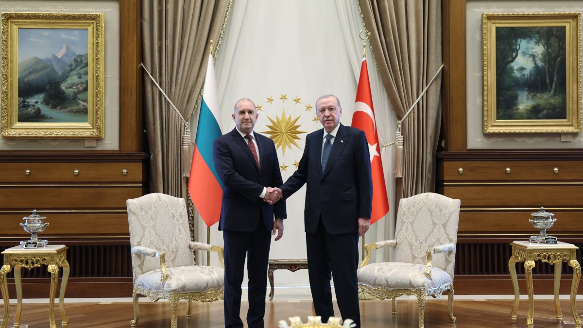 President Recep Tayyip Erdoğan shakes hands with Bulgarian Prime Minister Rumen Radev, Ankara, Türkiye, July 6, 2026. (AA Photo)