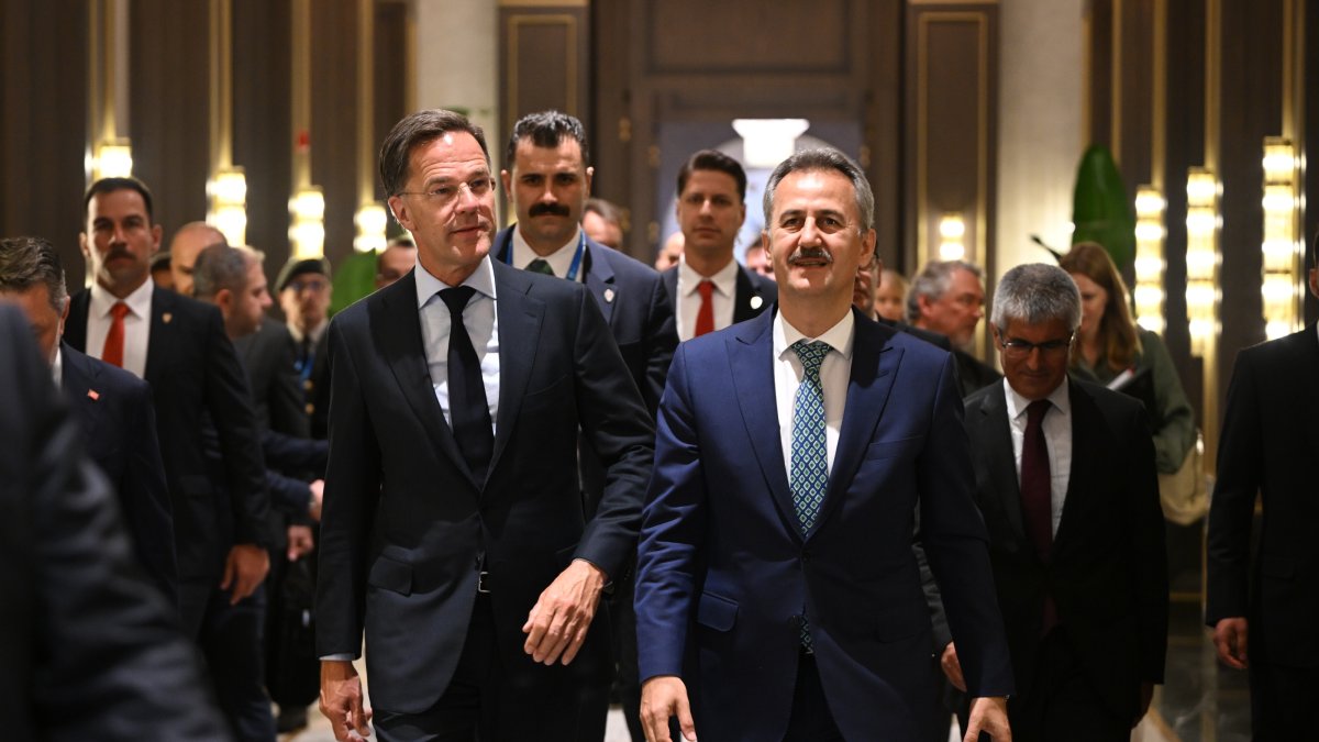 NATO Secretary-General Mark Rutte was welcomed by Haluk Görgün, head of Türkiye's Presidency of Defense Industries in Ankara, Türkiye, July 6, 2026. (AA Photo) 