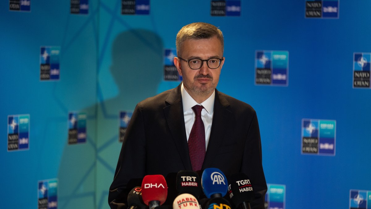 Communications Director Burhanettin Duran speaks to journalists at the International Media Center ahead of the 36th NATO Heads of State and Government Summit at the Presidential Complex, Ankara, Türkiye, July 6, 2026. (AA Photo)