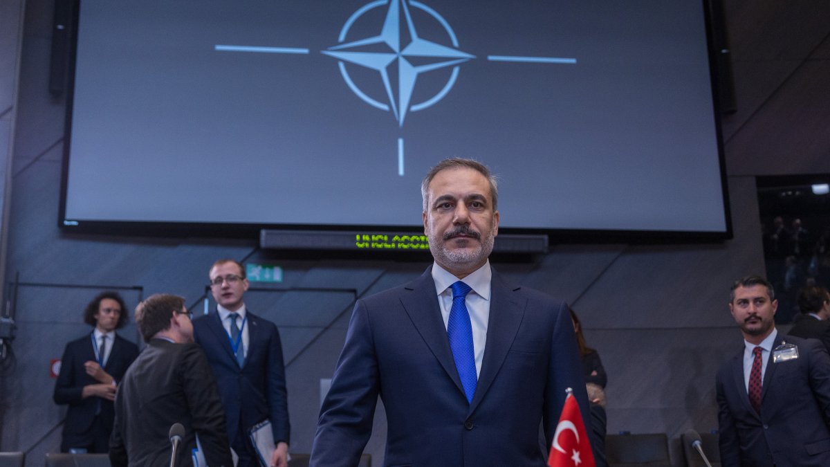 Foreign Minister Hakan Fidan waits for the start of the first meeting of North Atlantic Council of foreign ministers at the NATO headquarters, Brussels, Belgium, April 3, 2024. (Getty Images Photo)