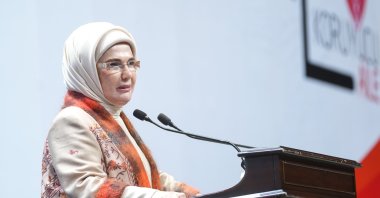 First lady Emine Erdoğan speaks at the closing program of the Volunteer Ambassadors Foster Family Vision, Ankara, Türkiye, June 30, 2026. (AA Photo)