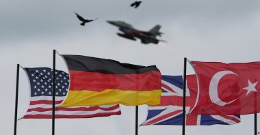 An F-16 fighter jet takes off during the NATO air force maneuver "Tiger Meet,” Schleswig-Holstein, Germany, June 11, 2024. (Getty Images Photo)