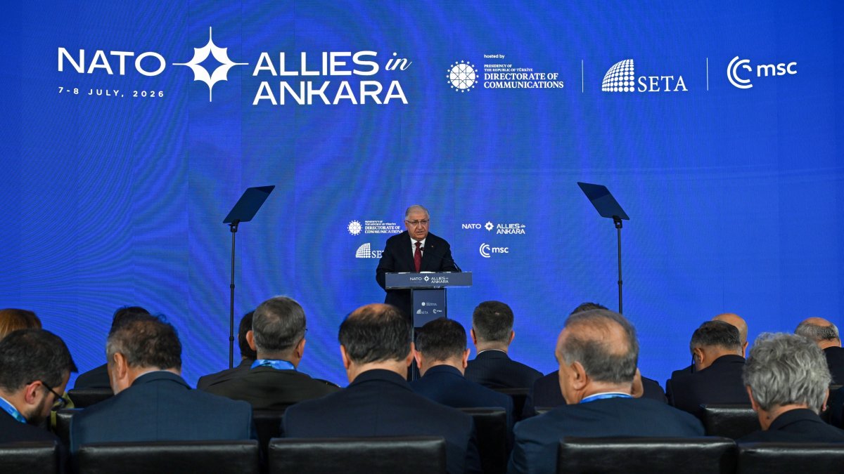 Defense Minister Yaşar Güler speaks at the event, Ankara, Türkiye, July 7, 2026. (AA Photo)