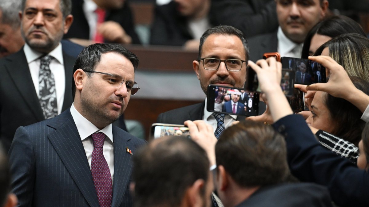 Justice Minister Akın Gürlek (L) speaks to reporters before the ruling Justice and Development Party (AK Party) parliamentary group meeting, Ankara, Türkiye, Feb. 25, 2026. (AA Photo)
