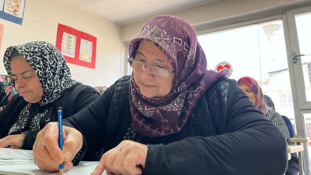 Esme Özgüler during her education course that helps her learn to read and write, Gaziantep, Türkiye, July 7, 2026. (DHA Photo) 