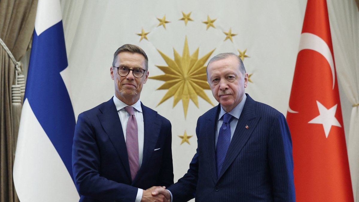 President Recep Tayyip Erdoğan shakes hands with Finnish President Alexander Stubb, Ankara, Türkiye, July 7, 2026. (AFP Photo)