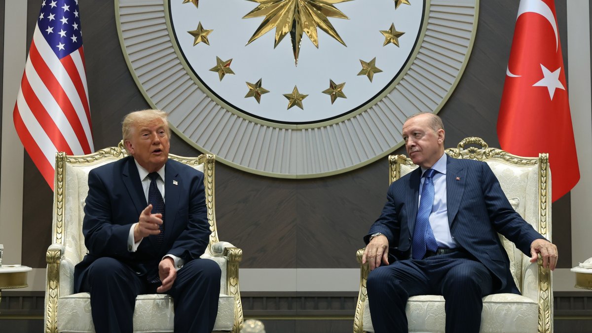 President Donald Trump and President Recep Tayyip Erdoğan pose at the guest house of the Ankara Airport, in Ankara, Türkiye, July 7, 2026. (AA Photo) 