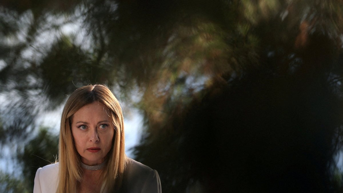 Italian Prime Minister Giorgia Meloni attends a press conference in Antibes, south of France, June 25, 2026. (Reuters Photo)