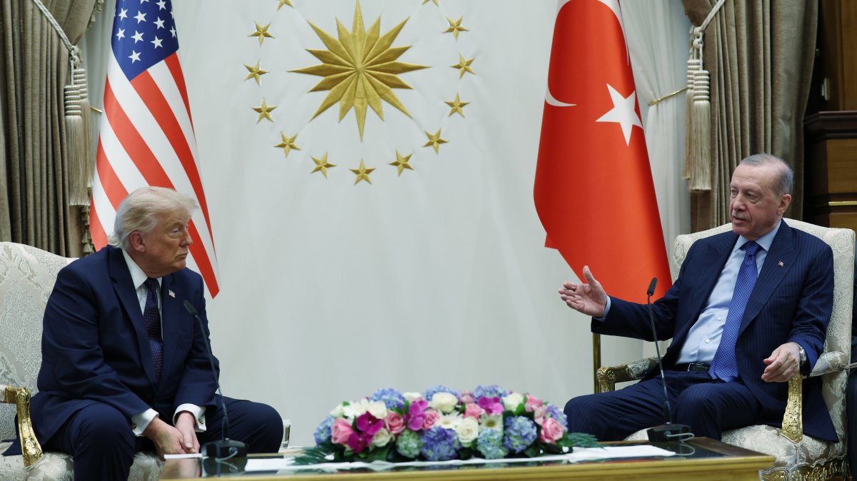 President Recep Tayyip Erdoğan and U.S. President Donald Trump answer questions from reporters following their meeting at the Presidential Complex ahead of the 36th NATO Summit, Ankara, Türkiye, July 7, 2026. (AA Photo)