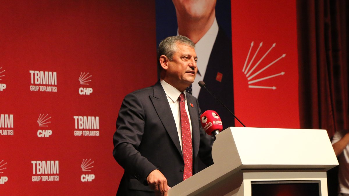 CHP group chair Özgür Özel speaks during a parliamentary group meeting at the Atatürk Culture, Art and Congress Center, Eskişehir, Türkiye, July 7, 2026. (AA Photo)