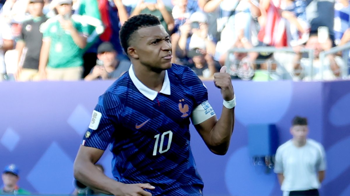 France's Kylian Mbappe celebrates after scoring the opening goal with a penalty during the 2026 FIFA World Cup Round of 16 match against Paraguay, Philadelphia, U.S., July 4, 2026. (EPA Photo)