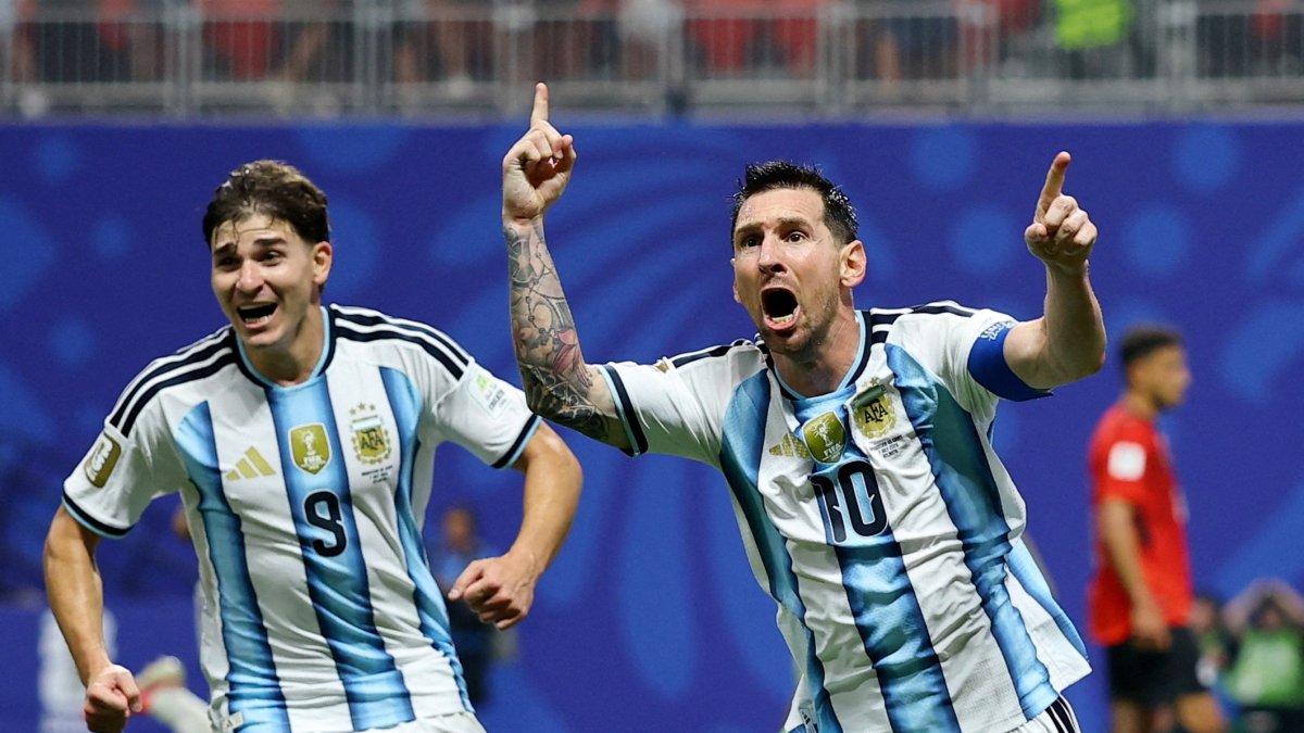 Argentina's Lionel Messi celebrates scoring during 2026 FIFA World Cup Round of 16 against Egypt at Atlanta Stadium, Atlanta, U.S., July 7, 2026. (Reuters Photo)