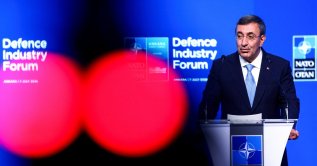 Vice President Cevdet Yılmaz delivers the keynote speech at the NATO Summit Defense Industry Forum, on the sidelines of the NATO leaders' summit, Ankara, Türkiye, July 7, 2026. (Reuters Photo)