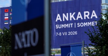A banner hangs at the venue where the NATO leaders' summit is due to take place, Ankara, Türkiye, July 6, 2026. (Reuters Photo)