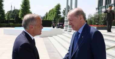 President Recep Tayyip Erdoğan shakes hands with Canadian Prime Minister Mark Carney at the Presidential Complex, Ankara, Türkiye, July 7, 2026. (DHA Photo)
