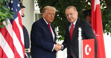 U.S. President Donald Trump and President Recep Tayyip Erdoğan shake hands as they meet at the White House, Washington, U.S., Sept. 25, 2025. (Reuters Photo)