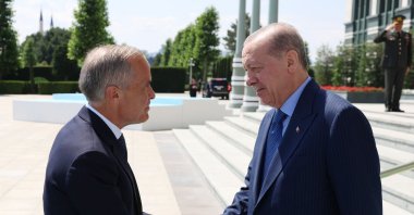 President Recep Tayyip Erdoğan welcomes Canadian Prime Minister Mark Carney at the Presidential Complex, Ankara, Türkiye, July 7, 2026. (AFP Photo)