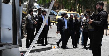 Syria's Interior Minister Anas Khattab (C) inspects an area near the Four Seasons Hotel following two blasts in Damascus, Syria, July 7, 2026. (AFP Photo)