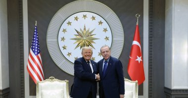 President Recep Tayyip Erdoğan (R) shaking hands with US President Donald Trump (L) during the NATO Summit at Beştepe Presidential Complex, Ankara, Türkiye, July 7, 2026. (AFP Photo)