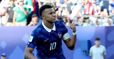 France's Kylian Mbappe celebrates after scoring the opening goal with a penalty during the 2026 FIFA World Cup Round of 16 match against Paraguay, Philadelphia, U.S., July 4, 2026. (EPA Photo)