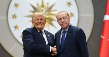 Turkish President Recep Tayyip Erdoğan (R) welcomes U.S. President Donald Trump, who is paying an official visit to Turkiye ahead of the 36th NATO Heads of State and Government Summit, Ankara, Turkiye, July 07, 2026. (AA Photo)