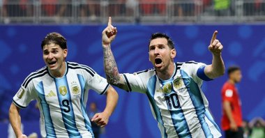 Argentina's Lionel Messi celebrates scoring during 2026 FIFA World Cup Round of 16 against Egypt at Atlanta Stadium, Atlanta, U.S., July 7, 2026. (Reuters Photo)