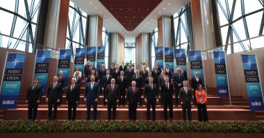 Turkish National Defense Minister Yaşar Güler (5th R) stands with fellow defense ministers during the 36th NATO Heads of State and Government Summit at the new Ay Yıldız Joint Headquarters, Ankara, Türkiye, July 7, 2026. (AA Photo)