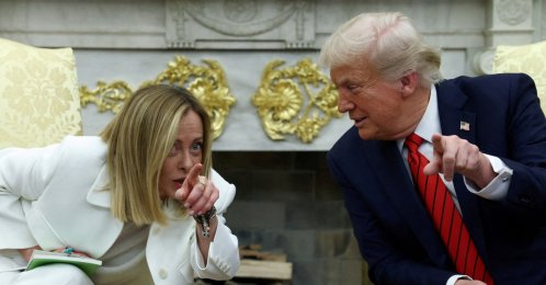 U.S. President Donald Trump (R) meets with Italian Prime Minister Giorgia Meloni in the Oval Office at the White House in Washington, U.S., April 17, 2025. (Reuters Photo)