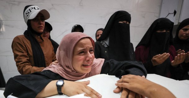 Mourners participate in the funeral of Palestinian Imran Abu Jarad, who was killed in an Israeli strike on a tent at a camp sheltering displaced people, at Al Shifa Hospital, Gaza City, Palestine, July 7, 2026. (Reuters Photo)