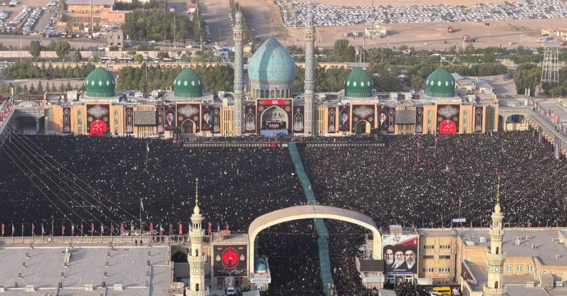 Iranians take part in the funeral ceremony of the late Iranian Supreme Leader Ayatollah Ali Khamenei in city of Qom, Iran, July 7, 2026. (EPA Photo)