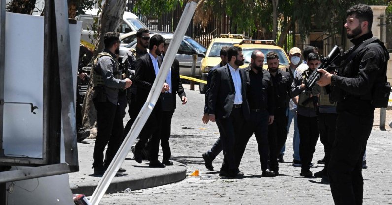Syria's Interior Minister Anas Khattab (C) inspects an area near the Four Seasons Hotel following two blasts in Damascus, Syria, July 7, 2026. (AFP Photo)