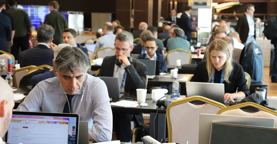 Journalists work from the International Media Center as they cover the NATO summit, Ankara, Türkiye, July 7, 2026. (Daily Sabah Photo)