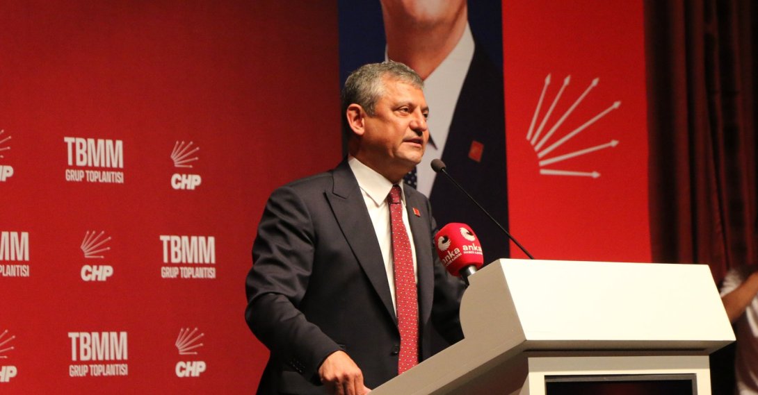 CHP group chair Özgür Özel speaks during a parliamentary group meeting at the Atatürk Culture, Art and Congress Center, Eskişehir, Türkiye, July 7, 2026. (AA Photo)