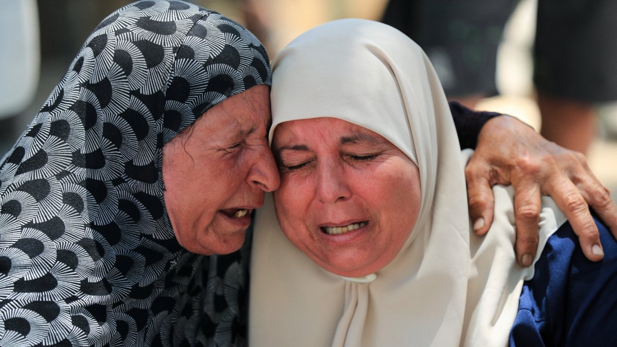 Mourners participate in the funeral of Palestinian Imran Abu Jarad, who was killed in an Israeli strike on a tent at a camp sheltering displaced people, at Al Shifa Hospital, Gaza City, Palestine, July 7, 2026. (Reuters Photo)