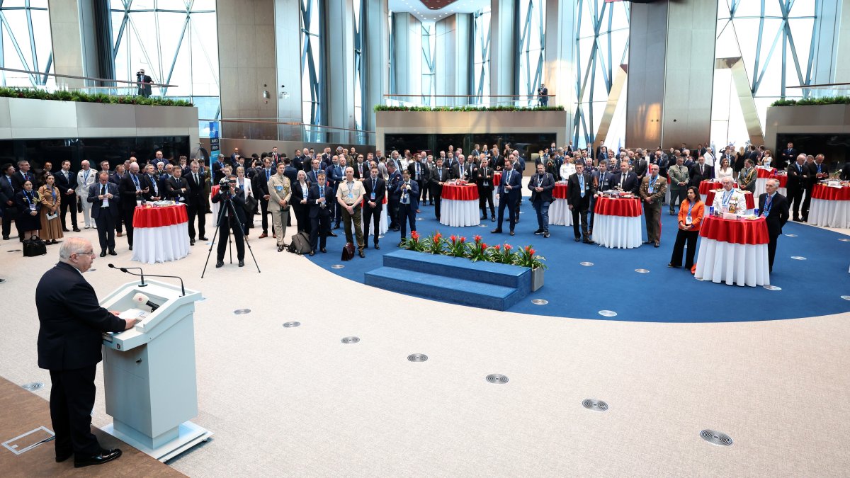 Defense Minister Yaşar Güler speaks at the reception at the "Star" section of the joint headquarters, Ankara, Türkiye, July 7, 2026. (AA Photo)