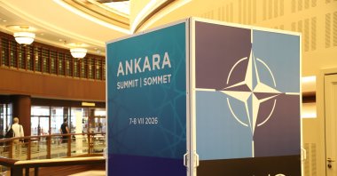 A view of the NATO logo at the summit venue, Ankara, Türkiye, July 7, 2026. (Daily Sabah Photo)