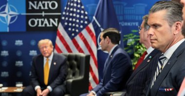 U.S. President Donald Trump and NATO Secretary-General Mark Rutte (not pictured) hold a bilateral meeting on the sidelines of the NATO leaders' summit, joined by Defense Secretary Pete Hegseth, Treasury Secretary Scott Bessent and Secretary of State Marco Rubio, Ankara, Türkiye, July 8, 2026. (Reuters Photo)