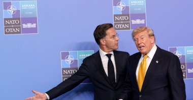 NATO Secretary General Mark Rutte (L) welcomes US President Donald Trump during the 2026 NATO Summit in Ankara, Türkiye, July 8, 2026. (EPA Photo) 