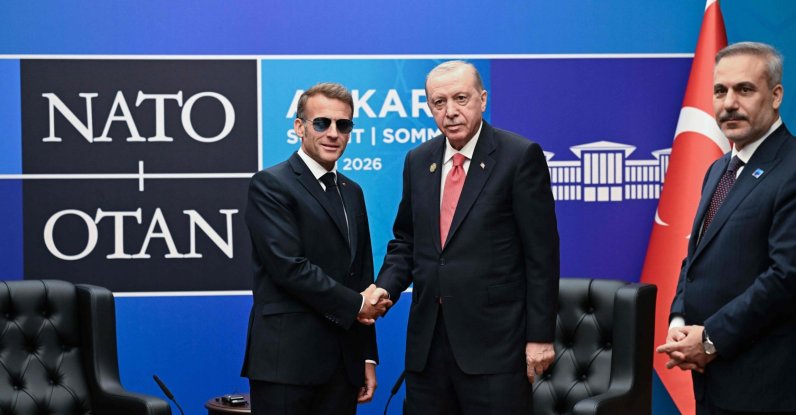 French President Emmanuel Macron meets with Turkish President Recep Tayyip Erdoğan in a bilateral meeting on the sidelines of the 36th NATO Summit, Ankara, Türkiye, July 8, 2026. (AFP Photo)
