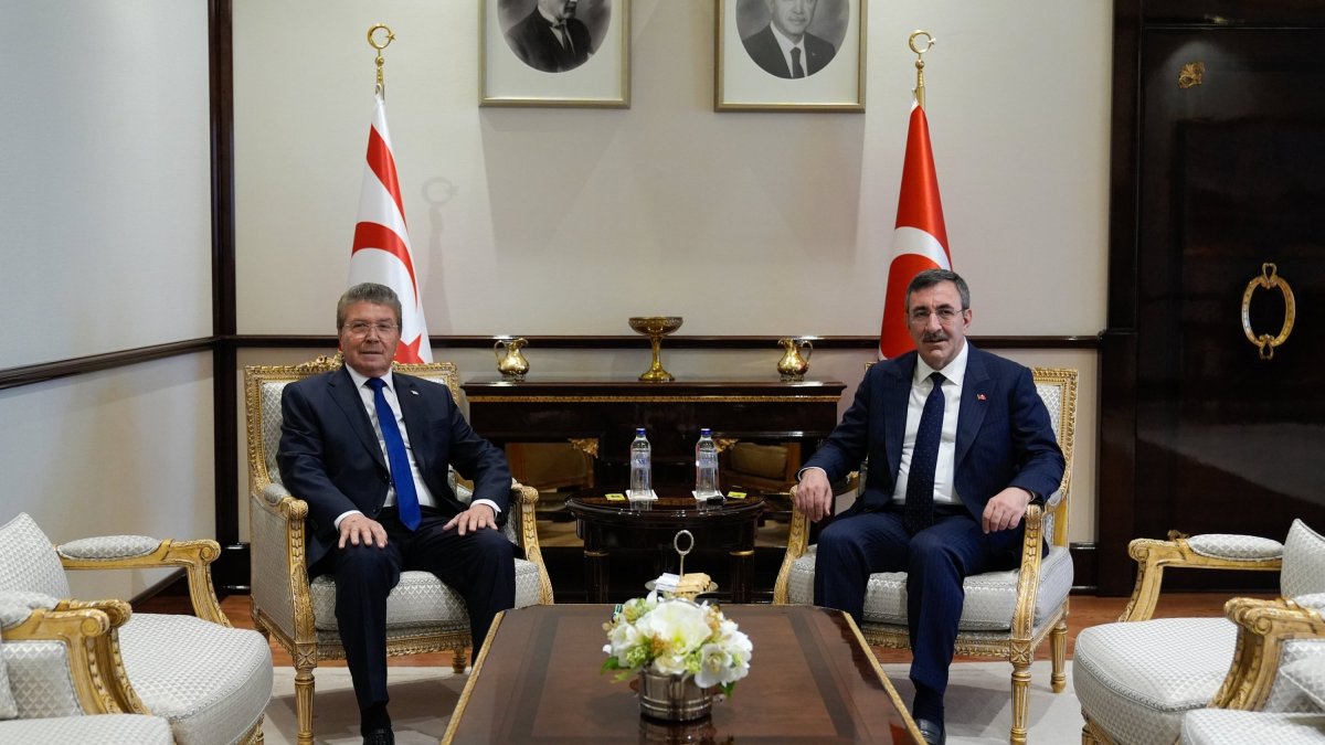 Vice President Cevdet Yılmaz meets with TRNC Prime Minister Ünal Üstel at the Presidential Complex, Ankara, Türkiye, Nov. 11, 2025. (AA Photo)