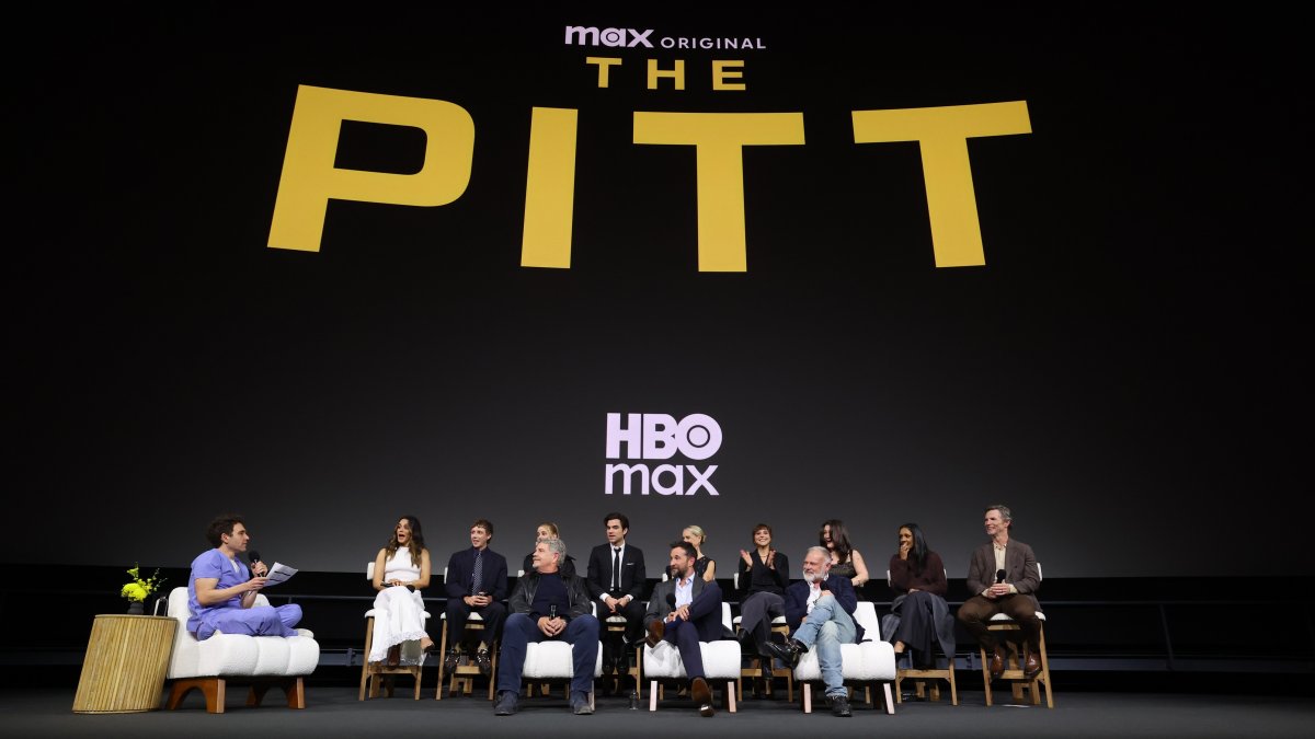 (L-R) Jon Lovett, Sepideh Moafi, Gerran Howell, Taylor Dearden, Patrick Ball, Katherine LaNasa, Fiona Dourif, Isa Briones, Shabana Azeez, Shawn Hatosy John Wells, Noah Wyle and R. Scott Gemmill attend HBO's "The Pitt" Season 2 Emmy FYC Event at David Geffen Theater at the Academy Museum, California, U.S., June 9, 2026. (Getty Images Photo)