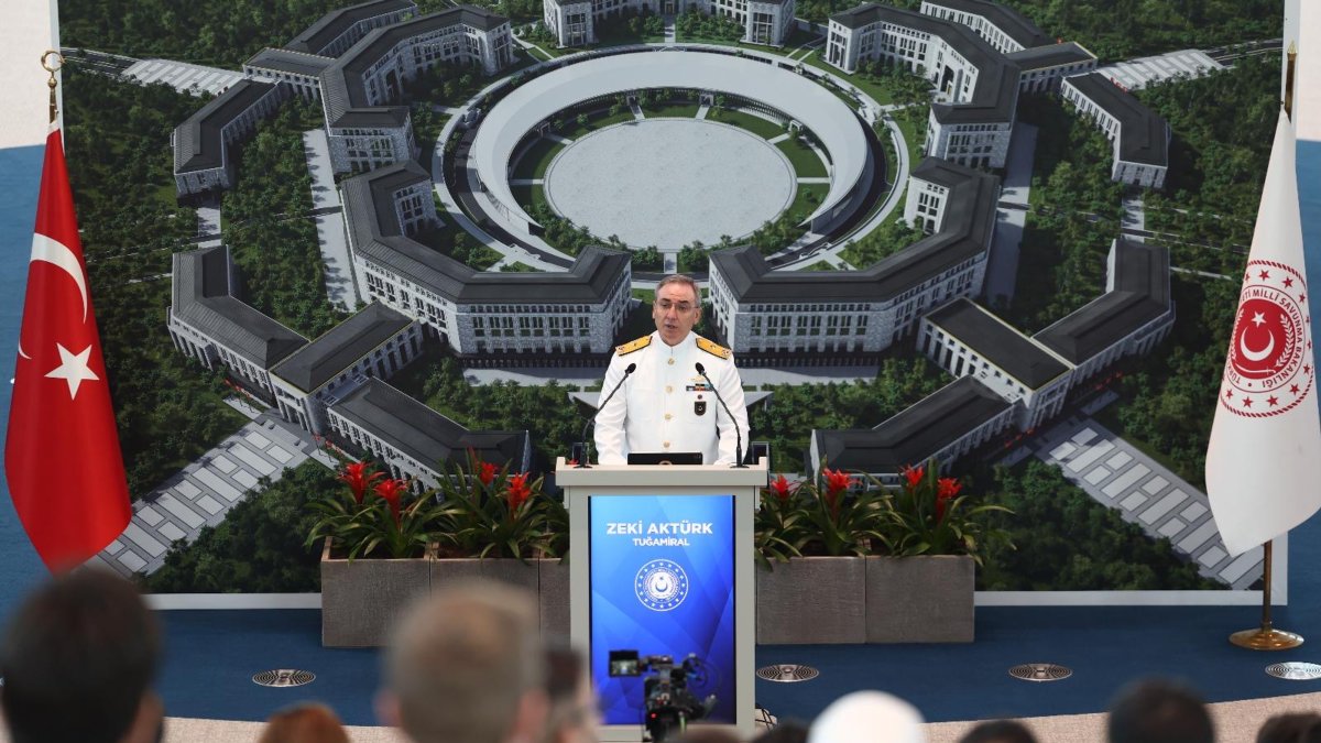 Defense Ministry spokesperson Brig. Adm. Zeki Aktürk speaks at the weekly press briefing, Ankara, Türkiye, July 9, 2026. (AA Photo)