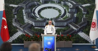 Defense Ministry spokesperson Brig. Adm. Zeki Aktürk speaks at the weekly press briefing, Ankara, Türkiye, July 9, 2026. (AA Photo)