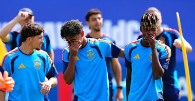 Spain national team players train ahead of the 2026 FIFA World Cup match against Belgium at the Baylor School, Chattanooga, U.S., July 9, 2026. (AA Photo)