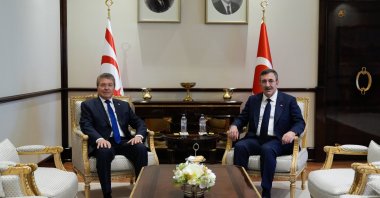 Vice President Cevdet Yılmaz meets with TRNC Prime Minister Ünal Üstel at the Presidential Complex, Ankara, Türkiye, Nov. 11, 2025. (AA Photo)
