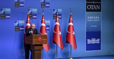 President Recep Tayyip Erdoğan holds a press conference as part of the 36th NATO Summit of Heads of State and Government at the Presidential Complex,  Ankara, Türkiye, July 8, 2026. (AA Photo)