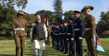 Indian Prime Minister Narendra Modi inspects a guard of honor during a ceremonial welcome at Government House, Melbourne, Australia, July 9, 2026. (AP Photo)