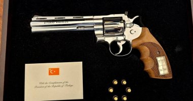 A photo from the Lithuanian presidential office shows the gun gifted by President Recep Tayyip Erdoğan for the NATO summit, Vilnius, Lithuania, July 9, 2026. (Reuters Photo)